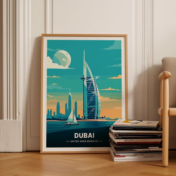 Dubai United Arab Emirates Burj Al Arab Night Skyline Travel Poster
