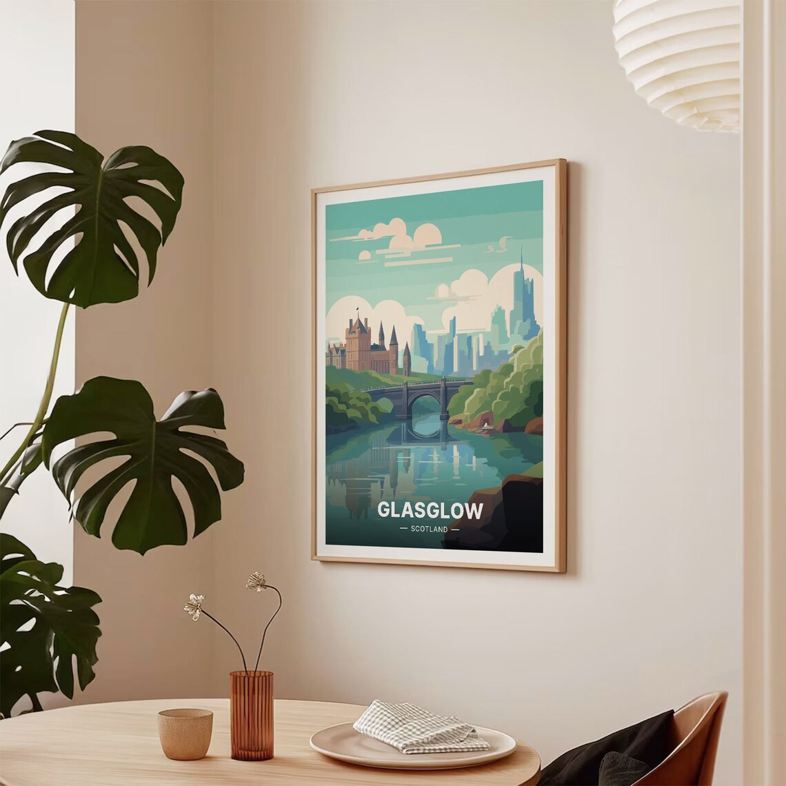 Glasgow Scotland River Reflection Historic Bridge Cityscape Travel Poster - Image 2