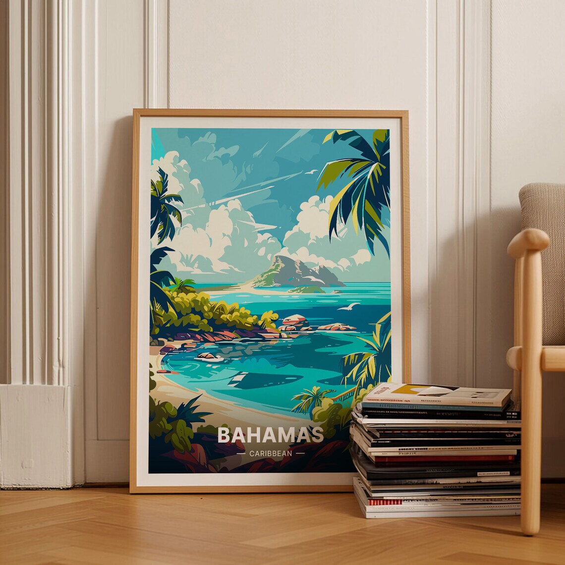 Bahamas Travel Poster, Caribbean Beach Art Print