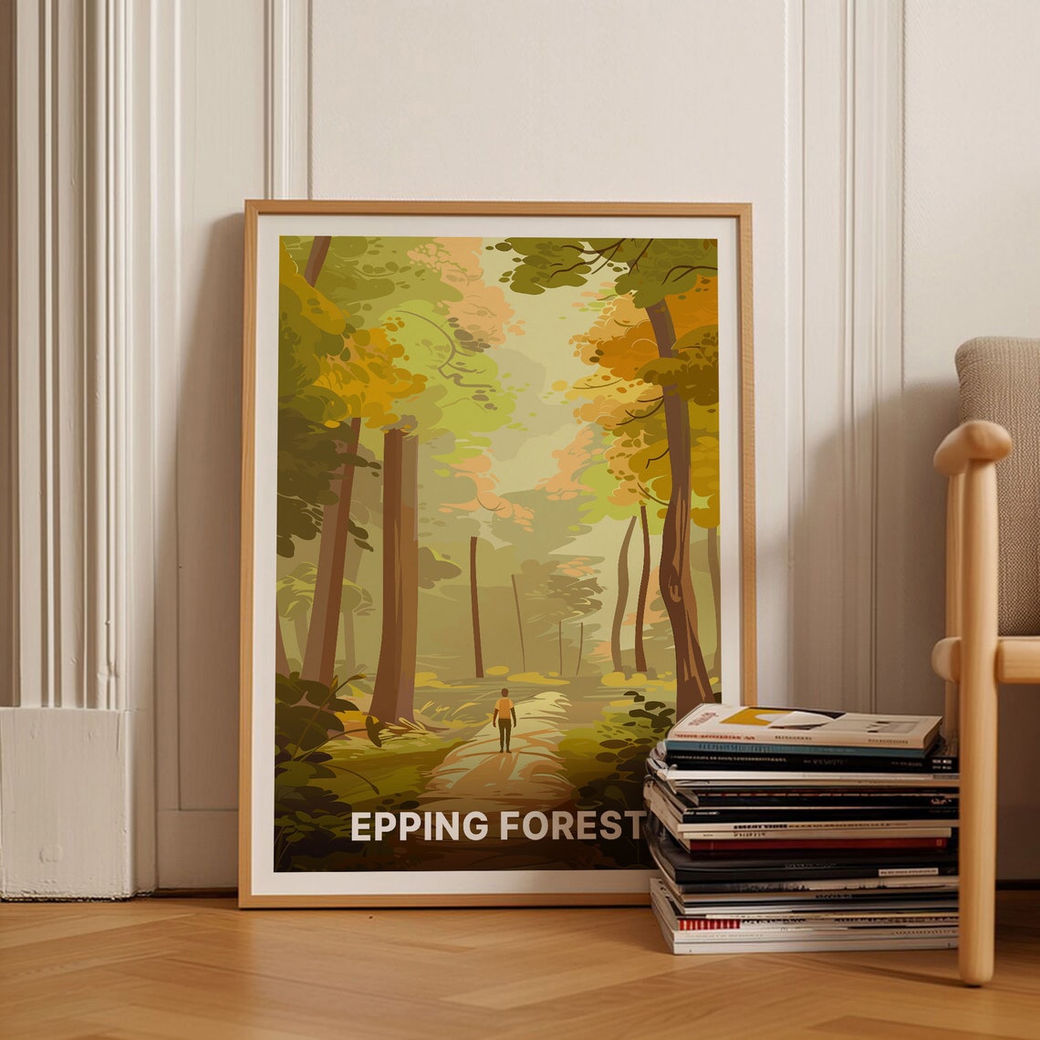 Epping Forest Sunlit Woodland Path Walker Autumn Trees Poster