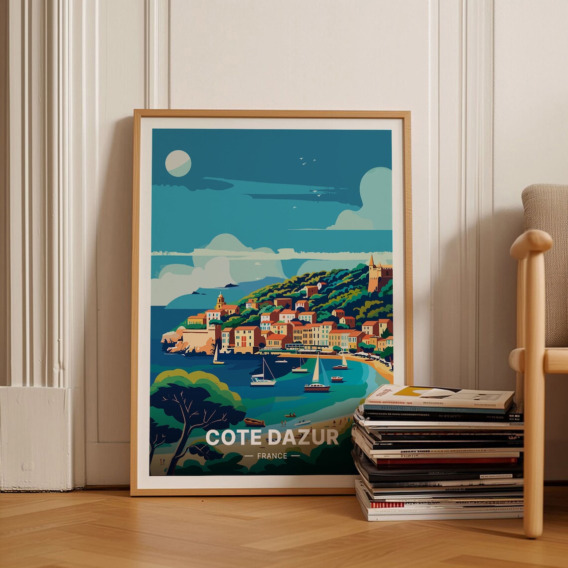 Cote d'Azur France Travel Poster Riviera Harbor Sailboat Art