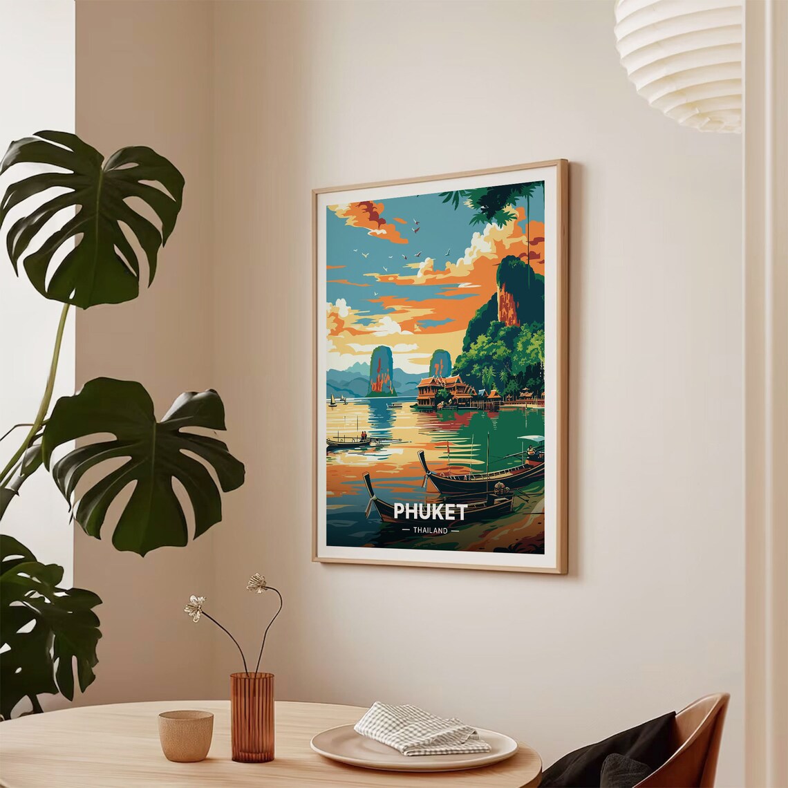 Phuket Thailand Longtail Boats Tropical Bay Sunset Travel Poster - Image 2