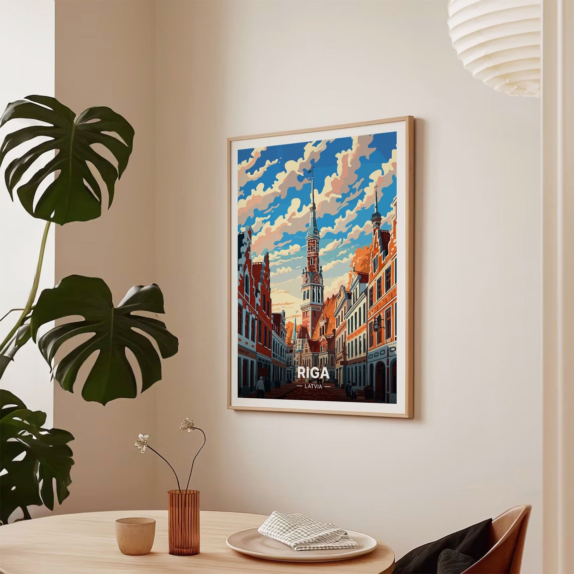 Riga Latvia Old Town Spires Dramatic Clouds Cityscape Poster - Image 2