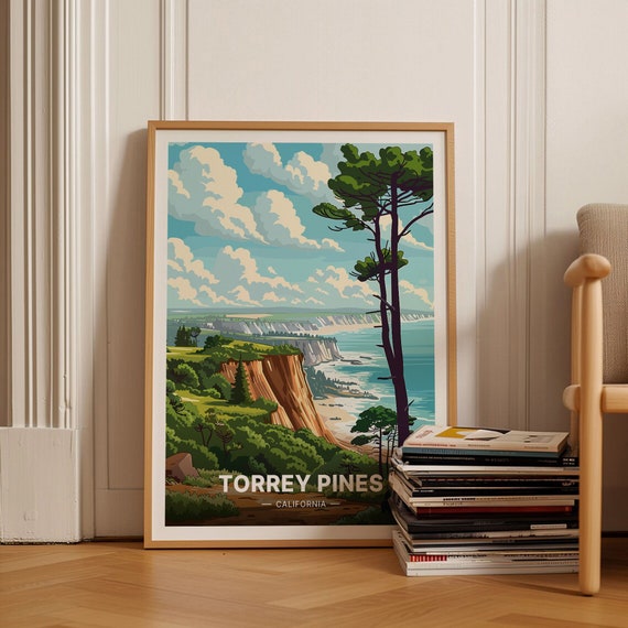 Torrey Pines California Coastal Cliffs Pine Trees Ocean Travel Poster