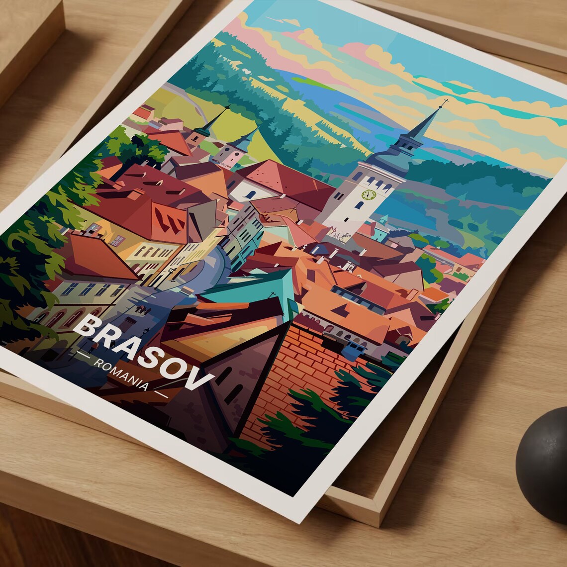 Brasov Romania Travel Poster, Mid-Century Modern Art Print - Image 3
