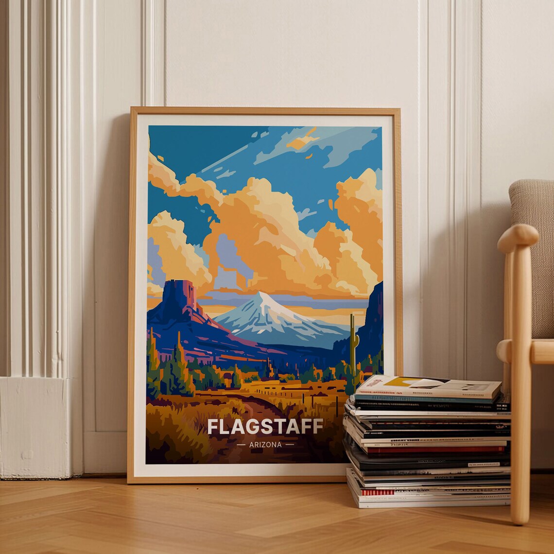 Flagstaff Arizona Vintage Travel Poster Desert Mountains Saguaro Art