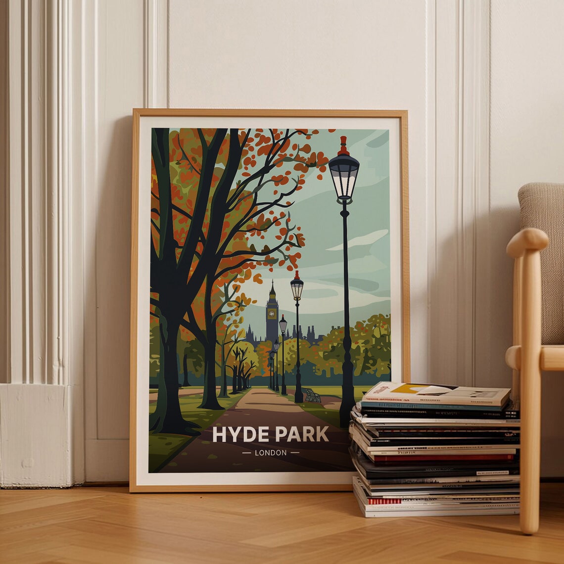 Hyde Park London Autumn Tree Lined Path Vintage Travel Poster