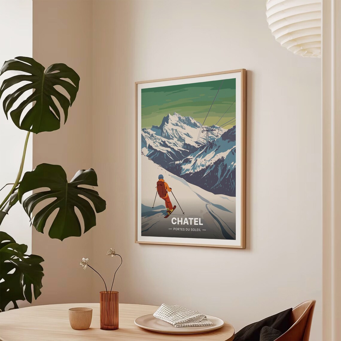 French Alps Ski Resort Travel Poster, Retro Ski Decor - Image 2