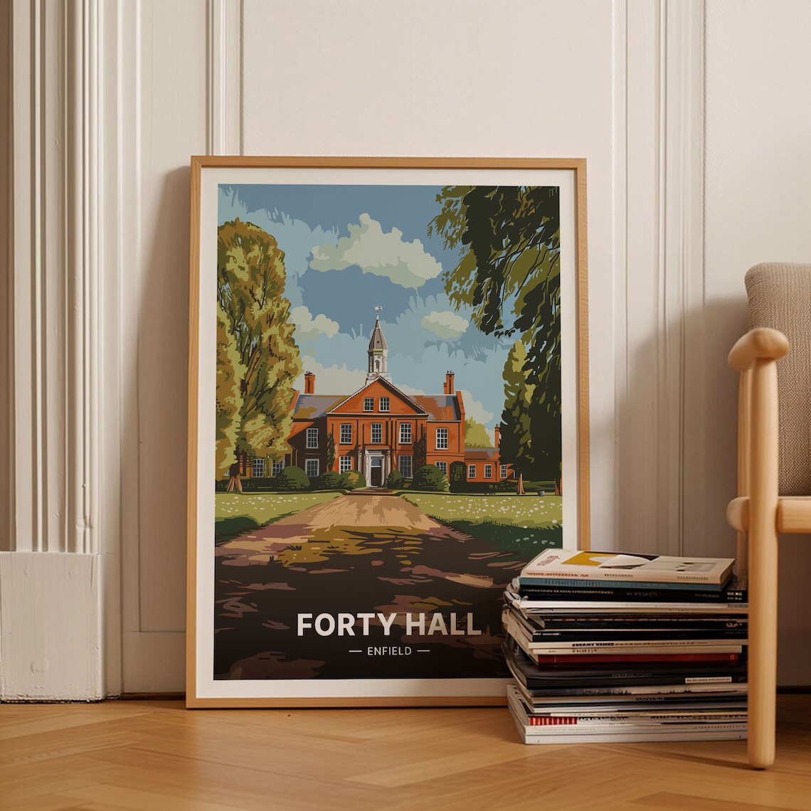 Forty Hall Enfield Red Brick Manor House Vintage London Poster