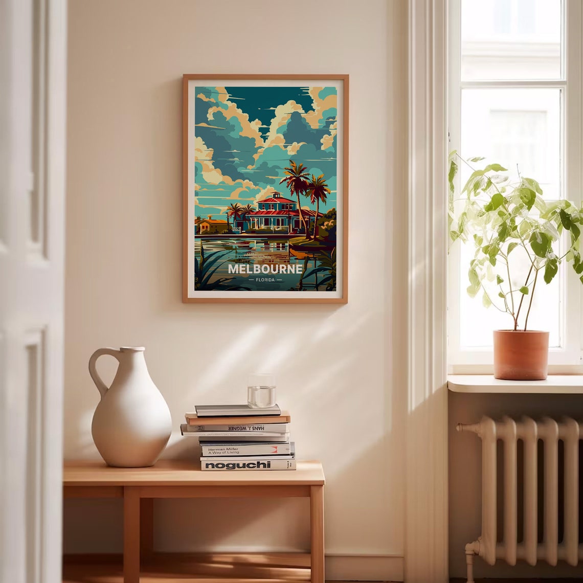 Melbourne Florida Waterfront House Palms Reflection Retro Poster - Image 4