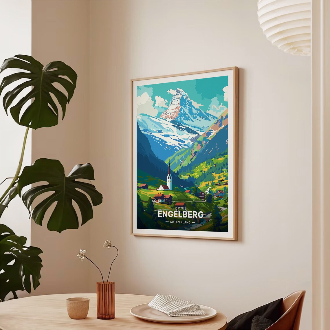 Engelberg Switzerland Poster Alpine Village Snowy Peak Scenic Art - Image 2