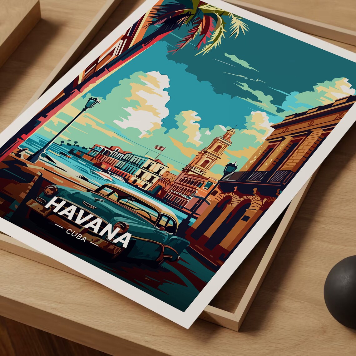 Havana Cuba Classic Car Waterfront Colonial Skyline Travel Poster - Image 3