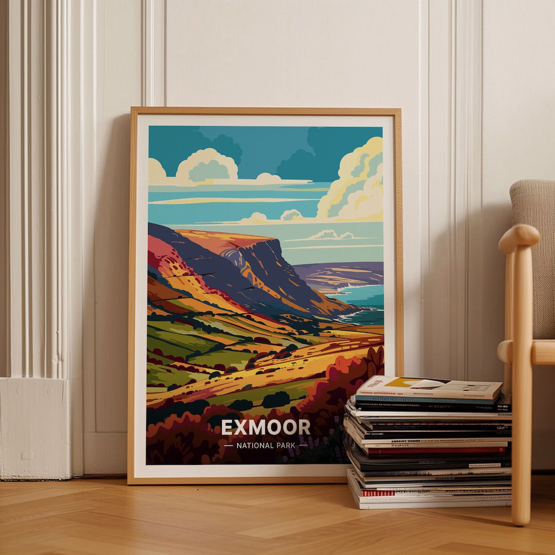Exmoor National Park Valley Coast Cliffs Patchwork Fields Travel Poster