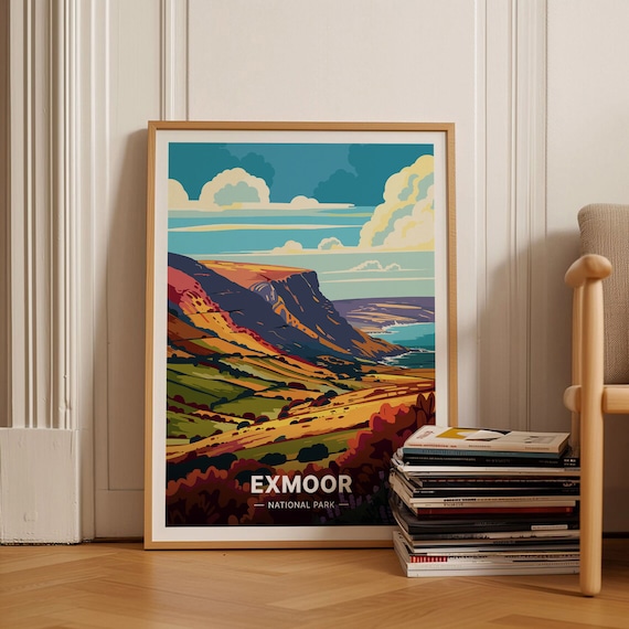 Exmoor National Park Valley Coast Cliffs Patchwork Fields Travel Poster