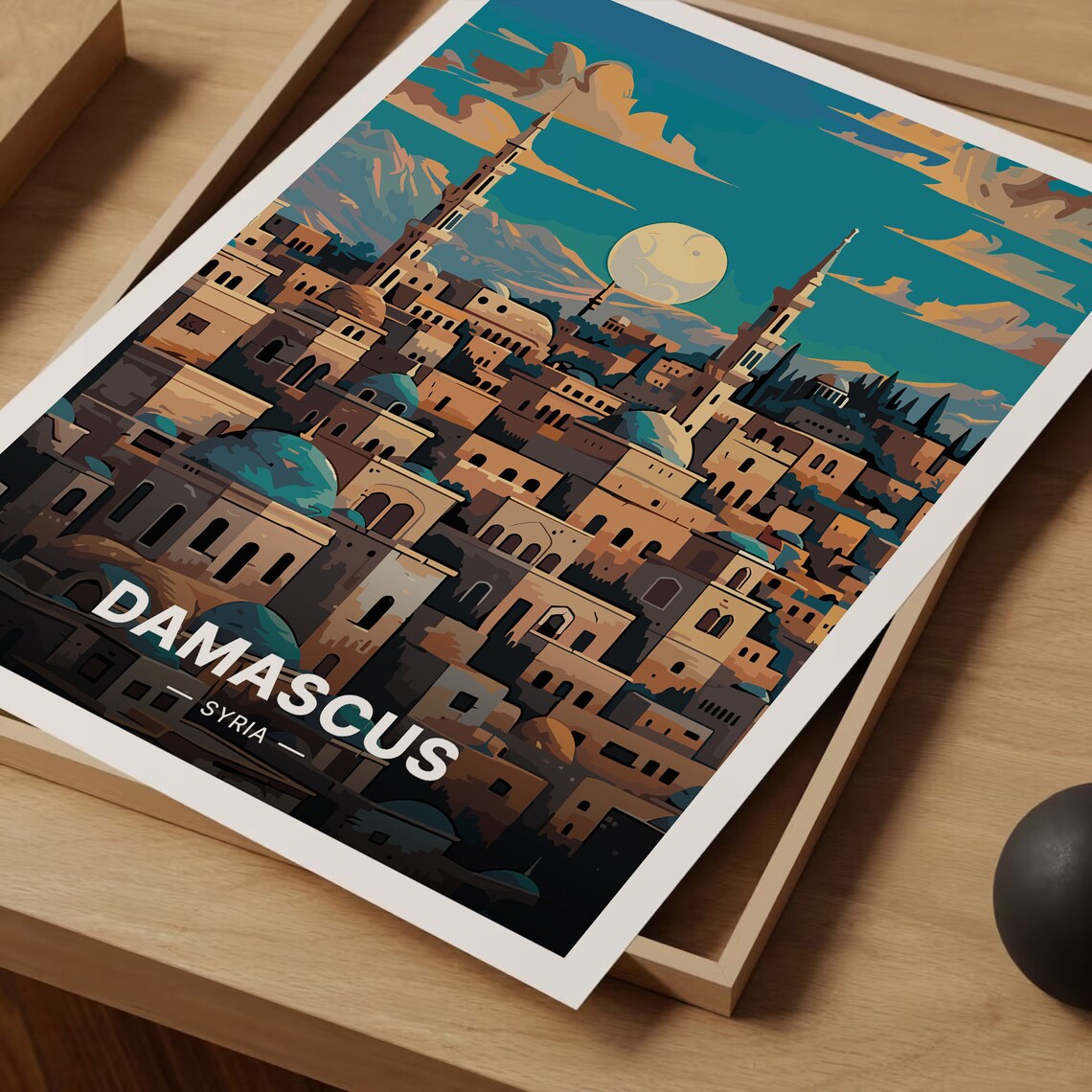 Damascus Cityscape Travel Poster, Syria Wall Decor - Image 3