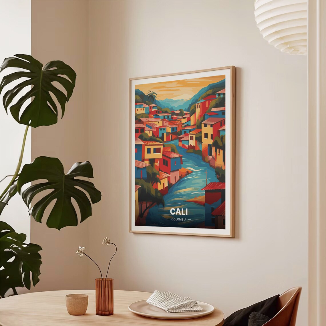 Cali Colombia Colorful Hillside Neighborhood River Travel Poster - Image 2