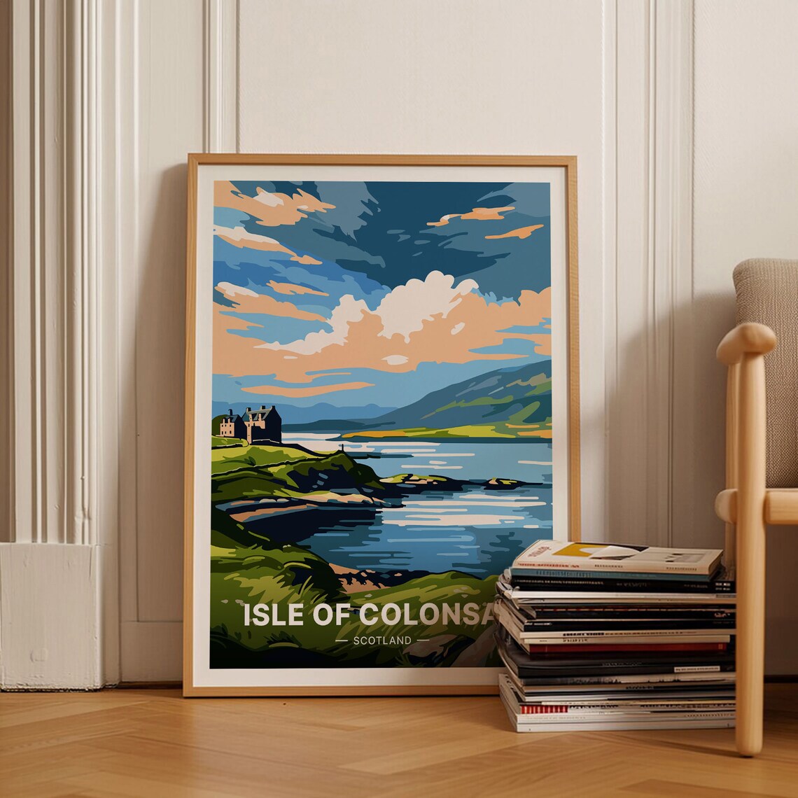 Isle Of Colonsay Scotland Castle Loch Green Hills Travel Poster Art