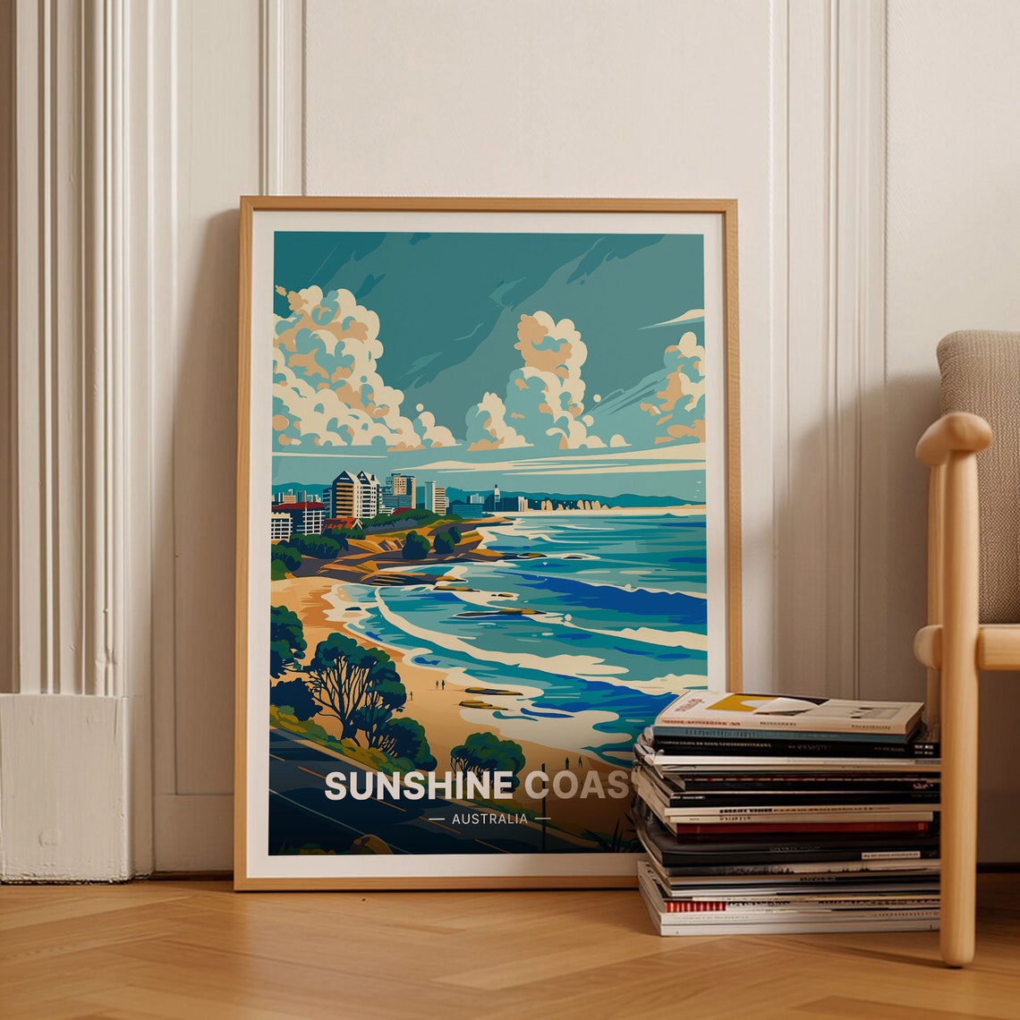 Sunshine Coast Australia Beachfront Skyline Ocean Swell Travel Poster