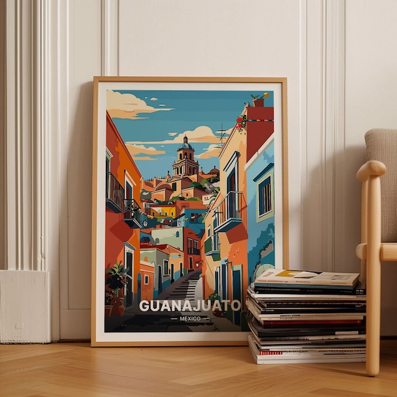 Guanajuato Mexico Colorful Colonial Street Retro Travel Poster