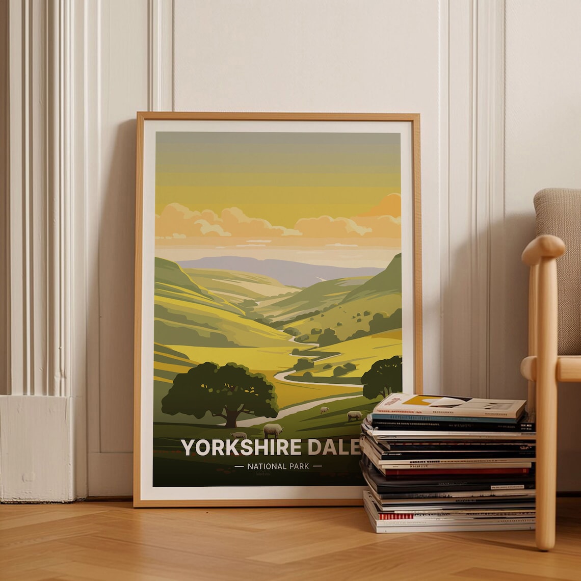 Yorkshire Dales National Park Travel Poster Sheep Hills Sunset Art