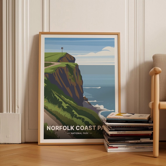 Norfolk Coast Path England Green Sea Cliffs Trail Travel Poster
