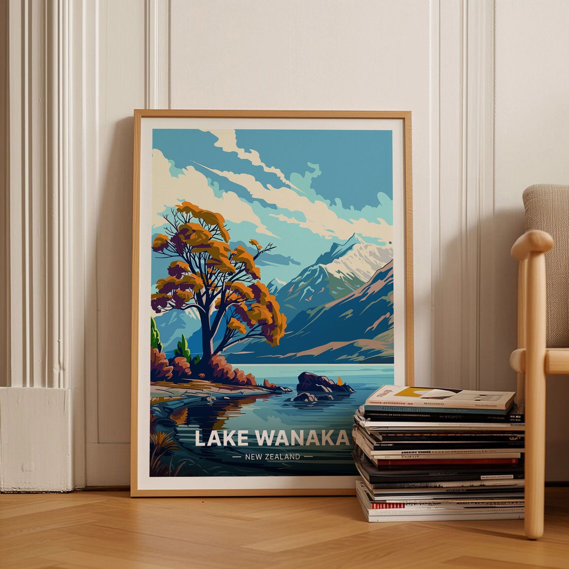 Lake Wanaka New Zealand Lone Tree Mountain Lake Travel Poster