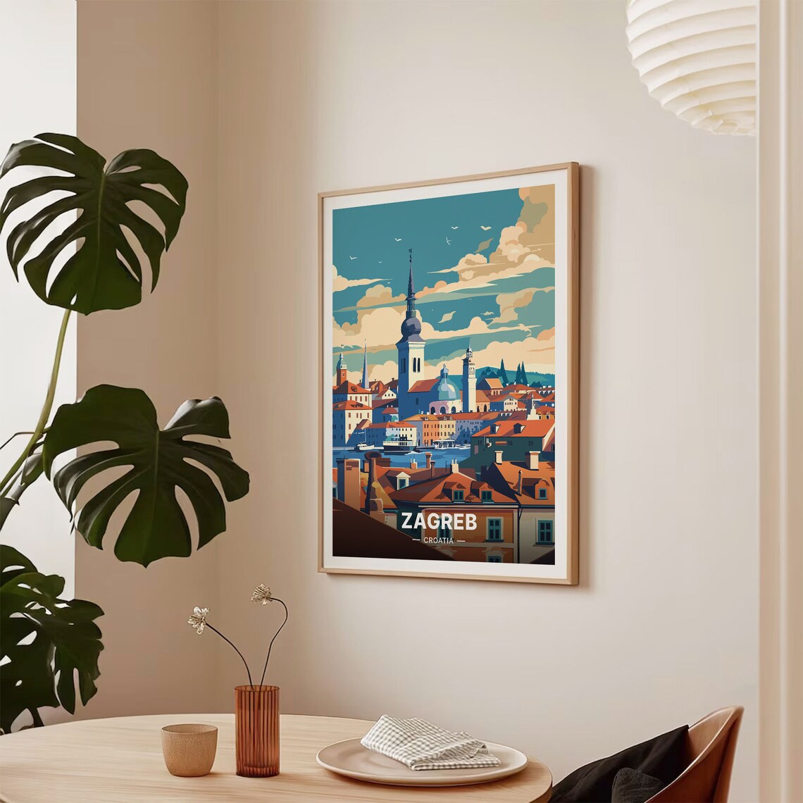 Zagreb Croatia Old Town Vintage Travel Poster Cathedral Spire Rooftops Art - Image 2