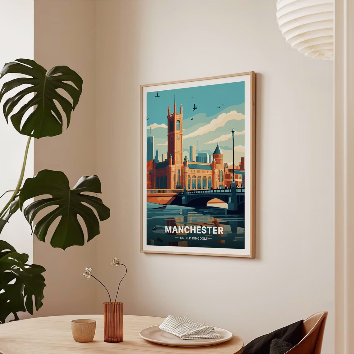 Manchester United Kingdom Cityscape Tower Bridge Travel Poster - Image 2