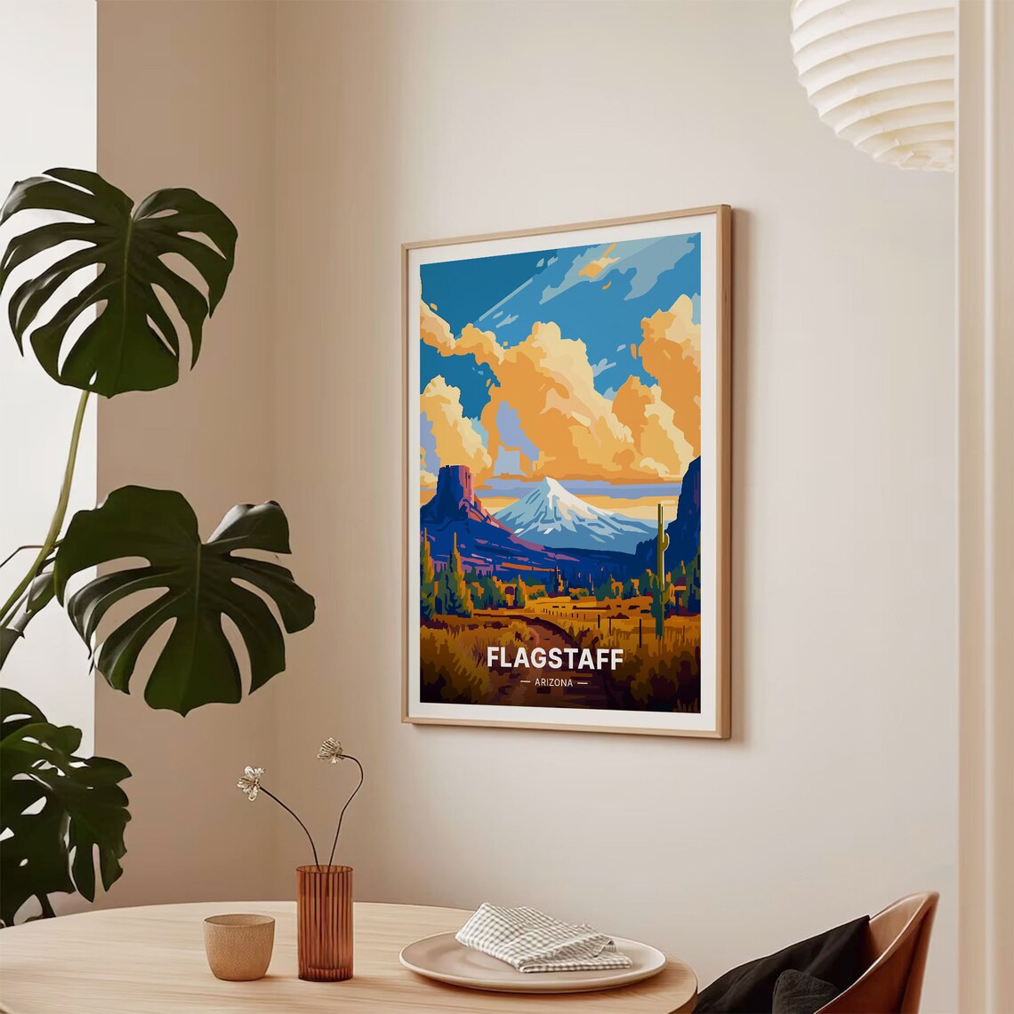 Flagstaff Arizona Vintage Travel Poster Desert Mountains Saguaro Art - Image 2
