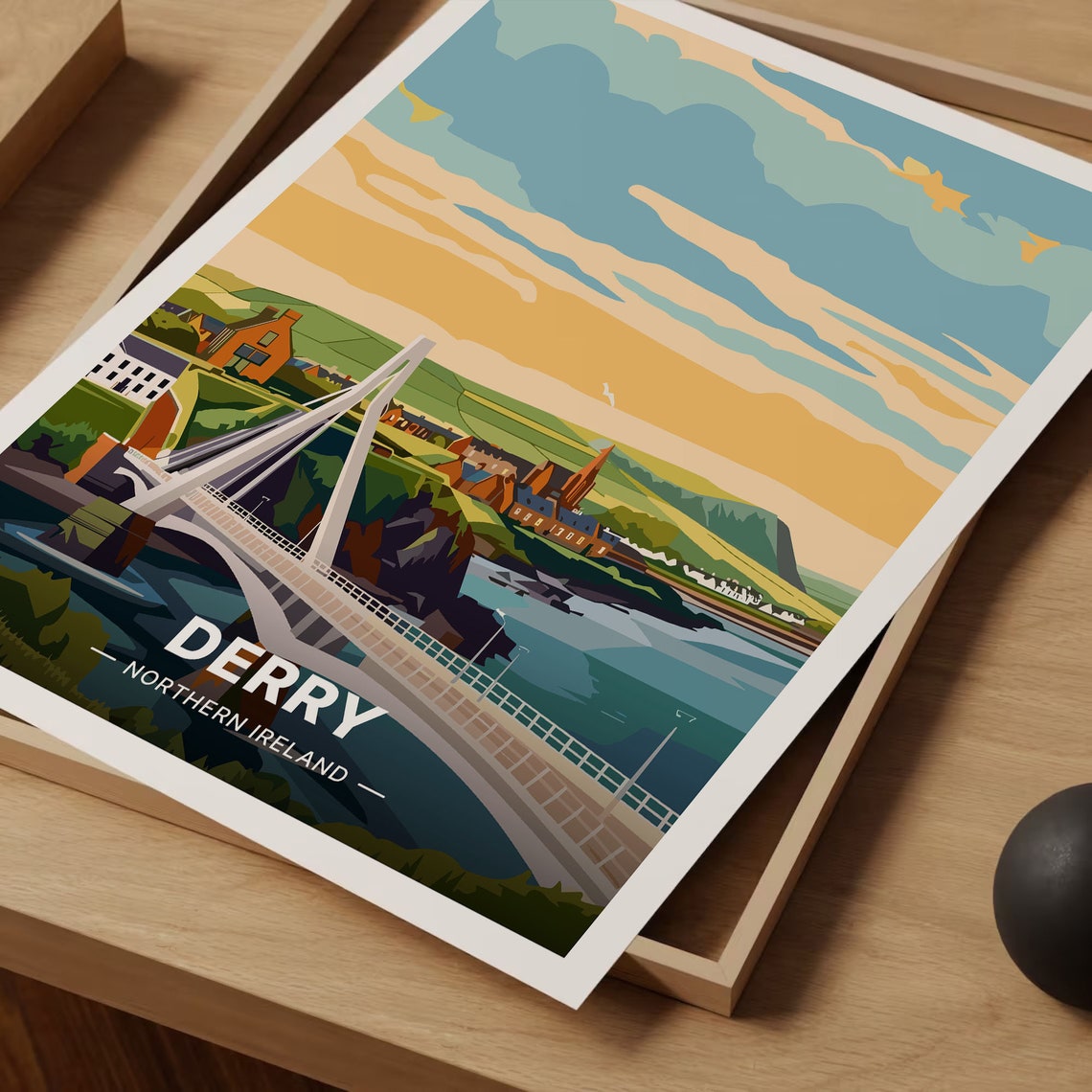 Derry Northern Ireland Peace Bridge Riverfront Sunset Travel Poster - Image 3
