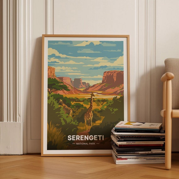 Serengeti Safari Adventure Travel Poster, Tanzania Wildlife