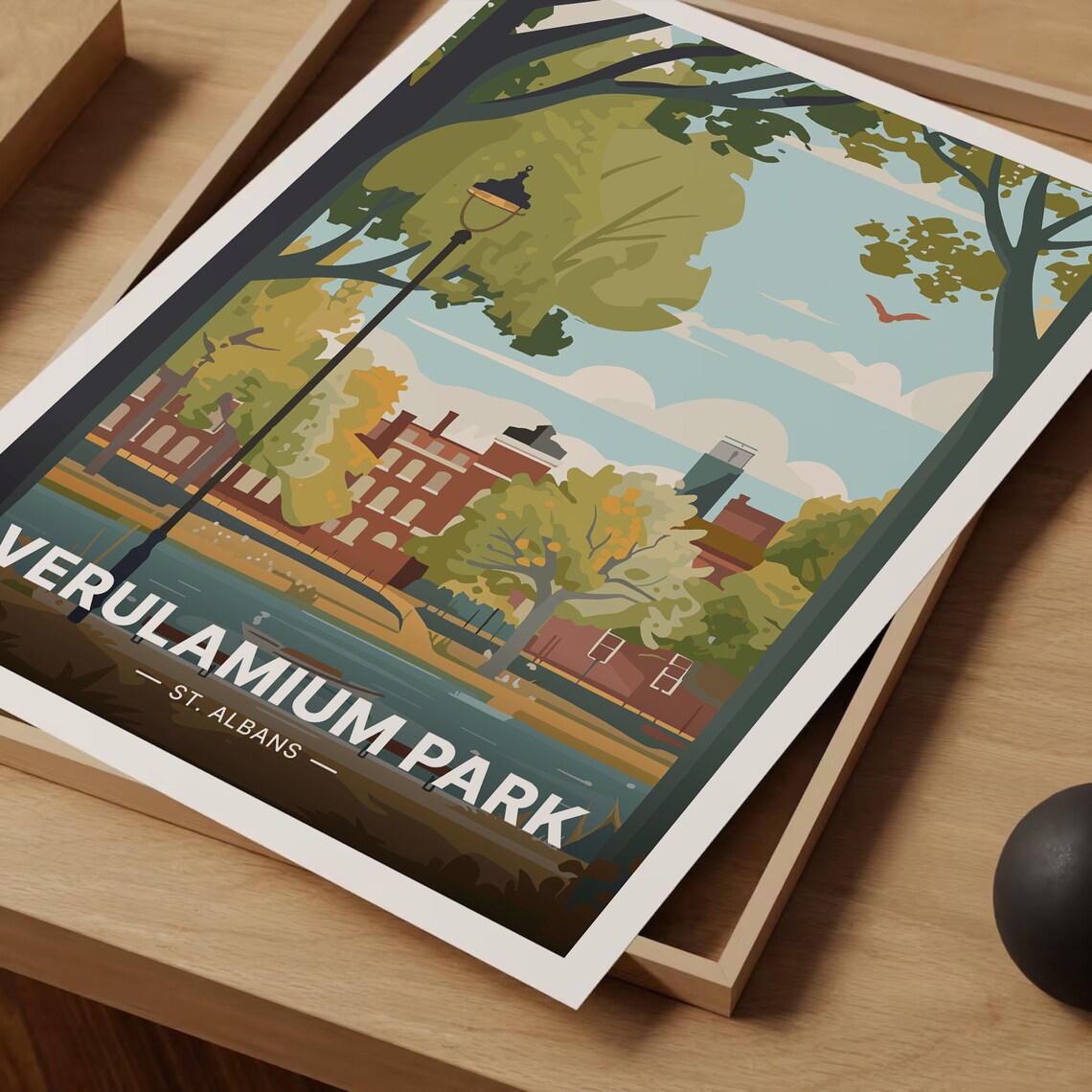 Verulamium Park St Albans Lake Trees England Vintage Travel Poster - Image 3