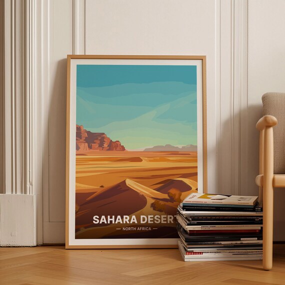 Sahara Desert Poster North Africa Sand Dunes Art African Landscape Travel Decor Adventure Wall Art Explorer Gift C20 1743