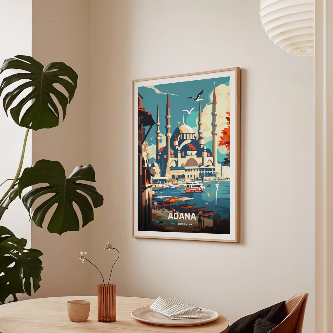 Adana Turkey Mosque Minarets Harbor Waterfront Vintage Travel Poster - Image 2
