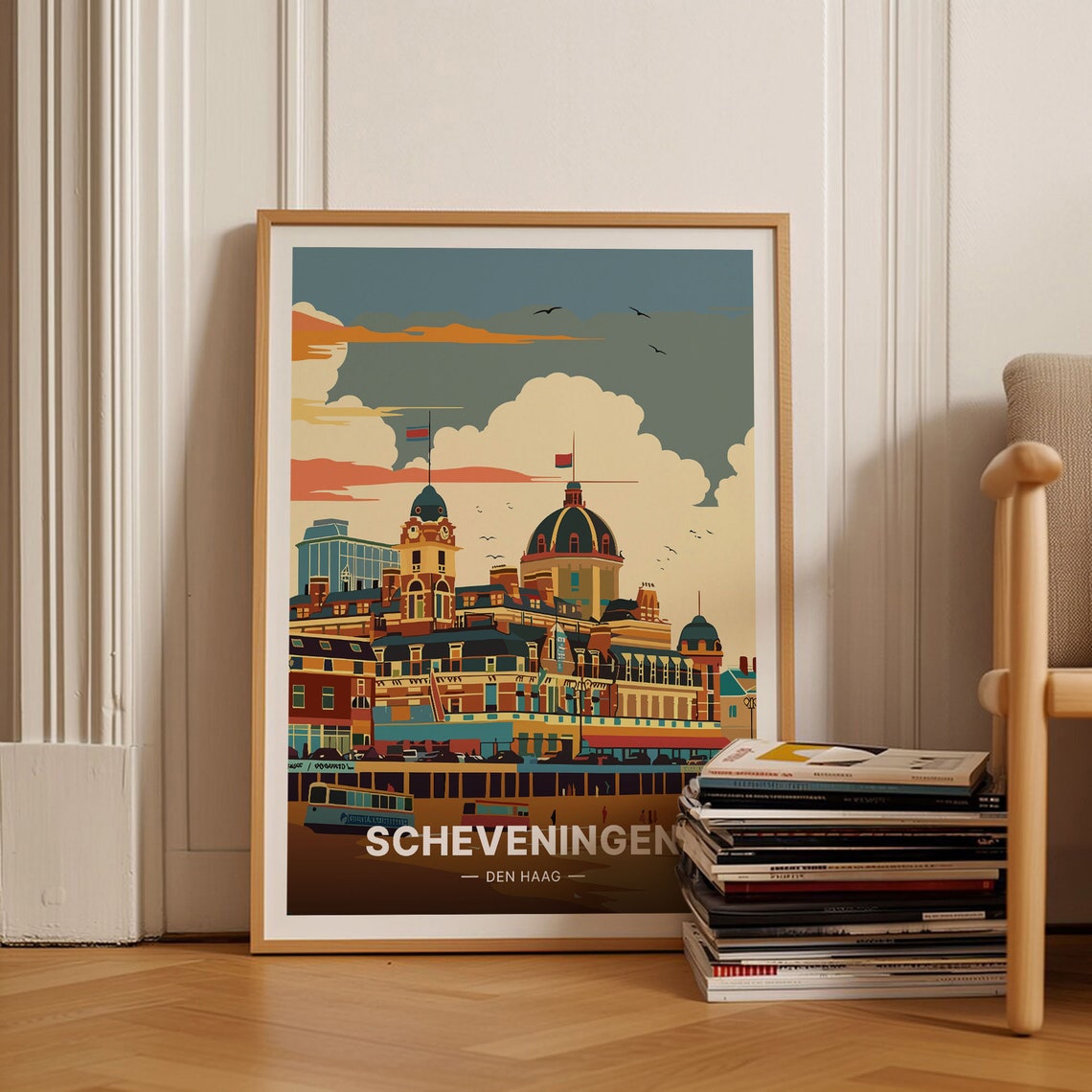 Scheveningen Den Haag Grand Seafront Hotels Retro Dutch Coast Poster