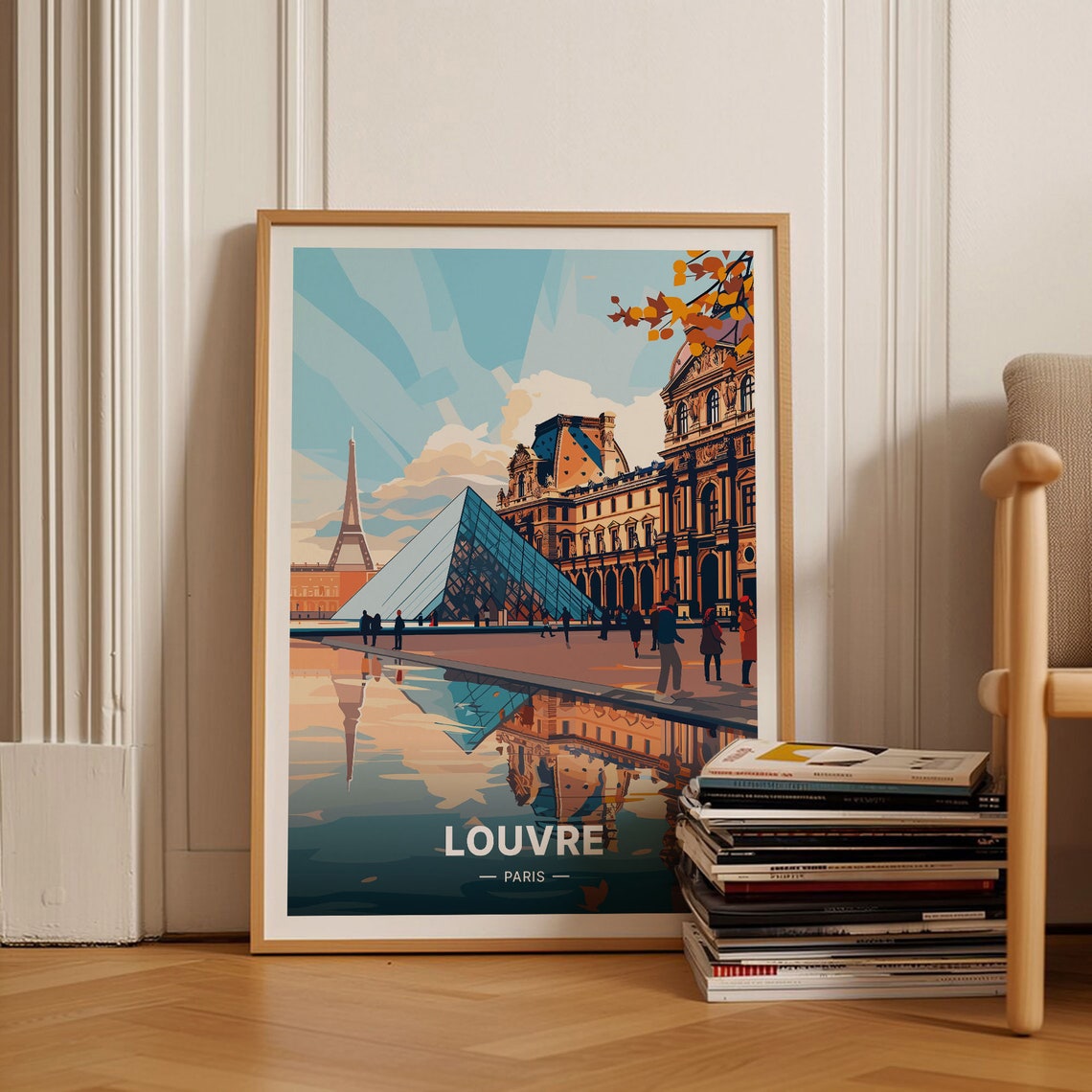 Louvre Paris Poster Glass Pyramid Eiffel Tower French Landmark Art