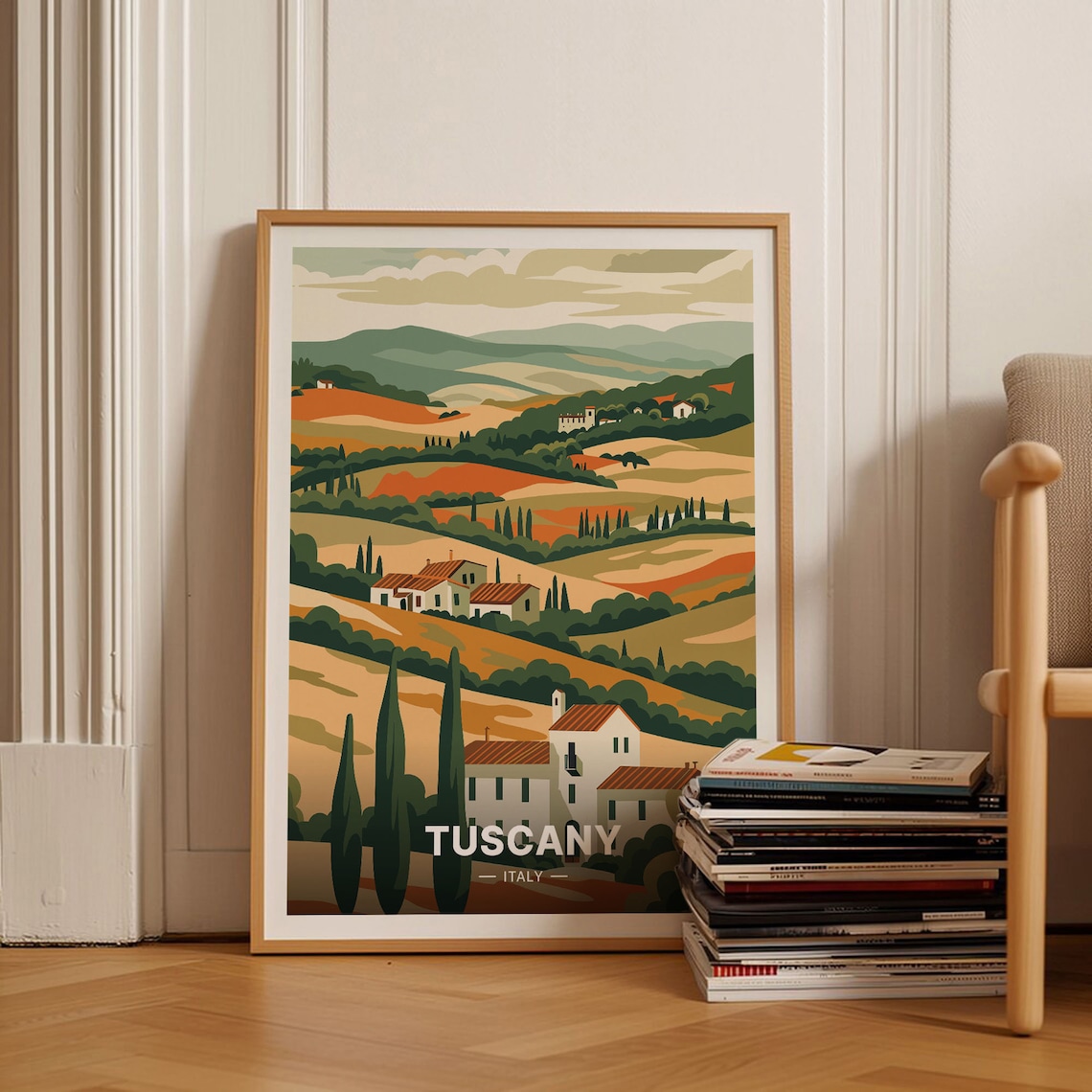 Tuscany Italy Rolling Hills Cypress Farmhouses Scenic Travel Poster
