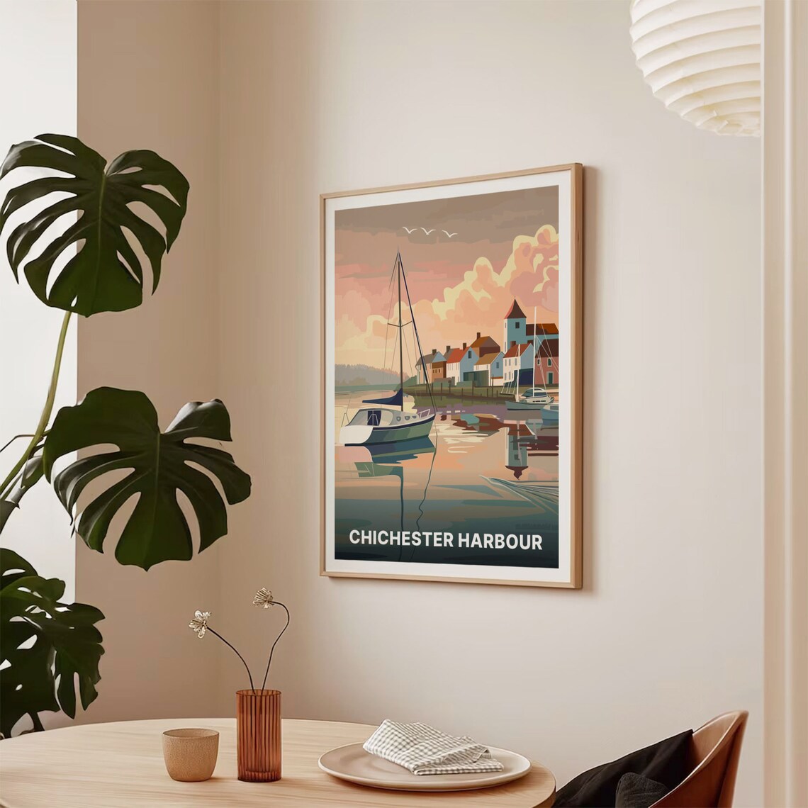 Chichester Harbour Sunset Sailboats Village Scene Art Poster - Image 2