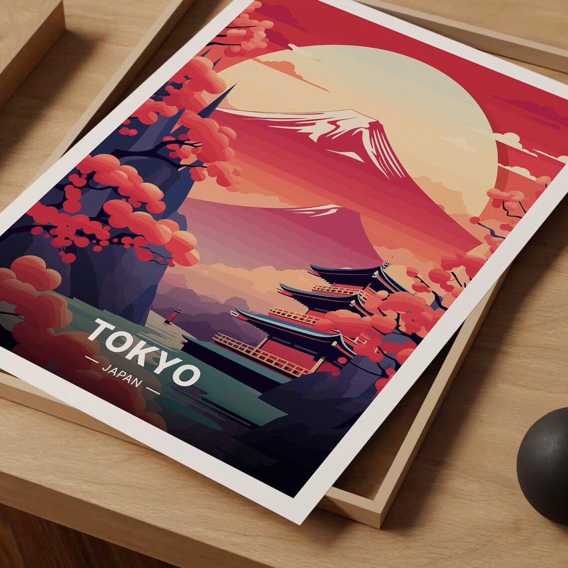 Tokyo Japan Mount Fuji Cherry Blossom Vintage Travel Poster Pagoda Sunset - Image 3