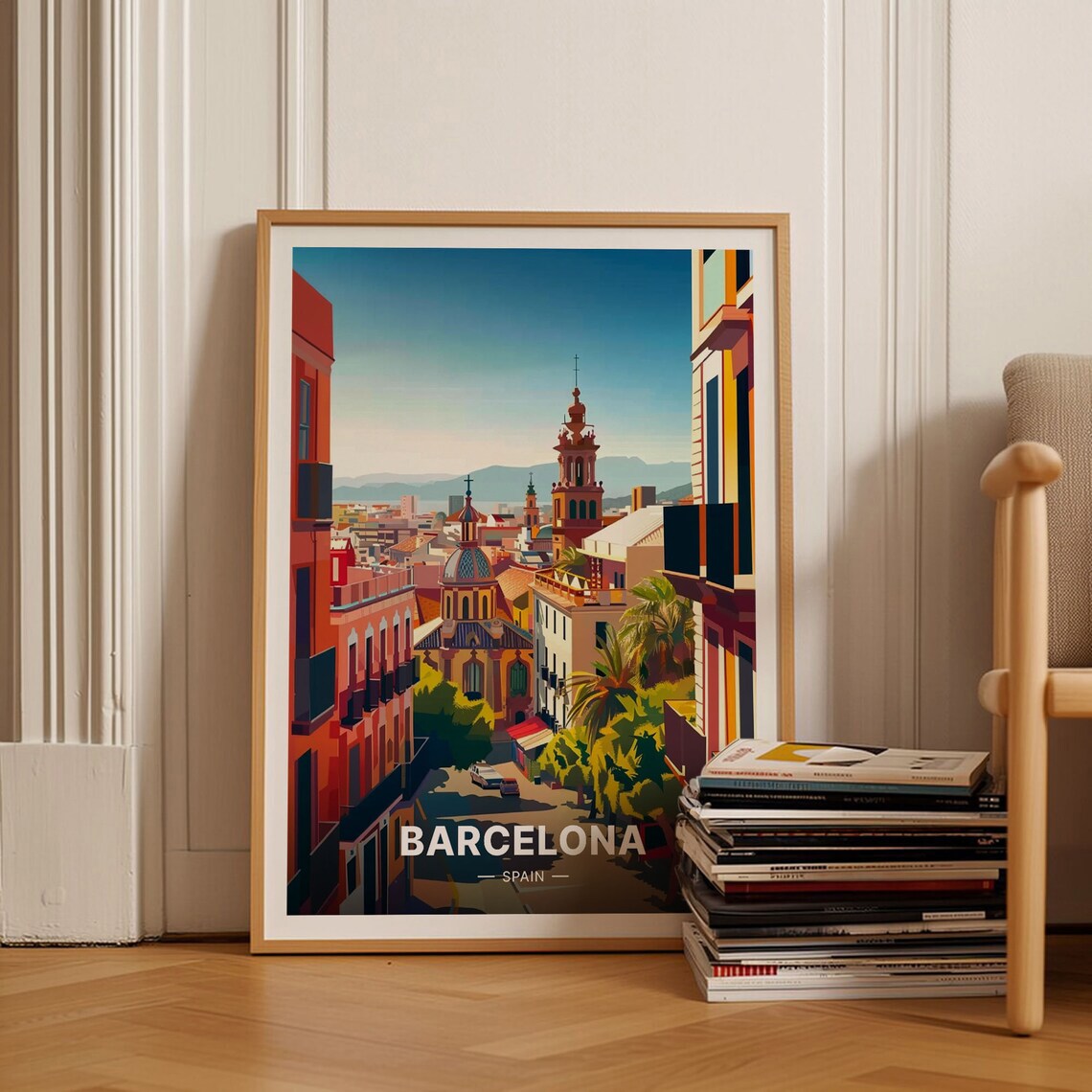 Barcelona Travel Poster, Spain Cityscape Art Print
