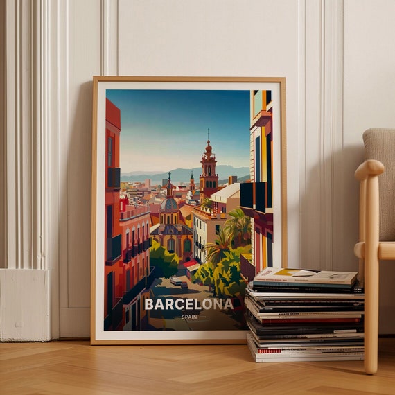 Barcelona Travel Poster, Spain Cityscape Art Print