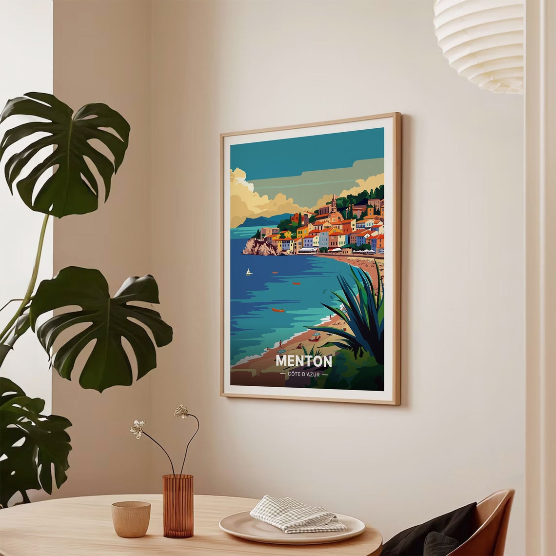 Menton Cote D'Azur Travel Poster French Riviera Beach Bay Scene Art - Image 2