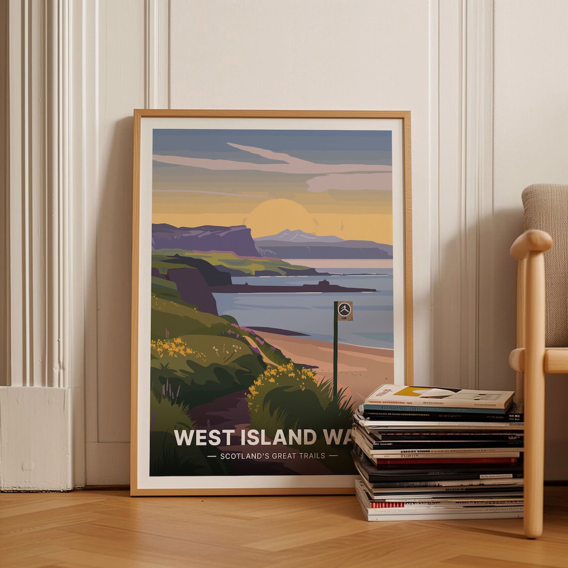 West Island Way Scotland Coastal Trail Sunset Vintage Travel Poster