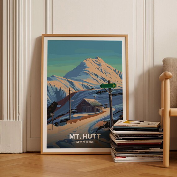 Mt Hutt Ski Resort Vintage Travel Poster