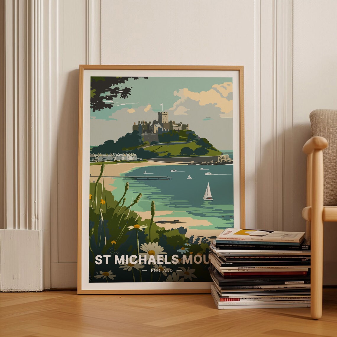 St Michaels Mount Cornwall Castle Island Coastal Vintage Poster