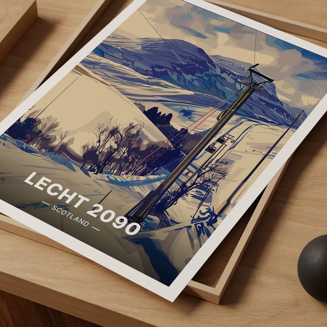 Lecht 2090 Scotland Ski Slopes Chairlift Snowy Mountain Poster - Image 3