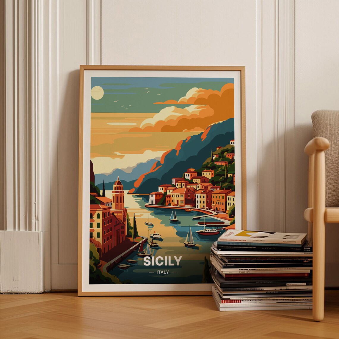 Sicily Travel Poster, Italy Landscape Art Print