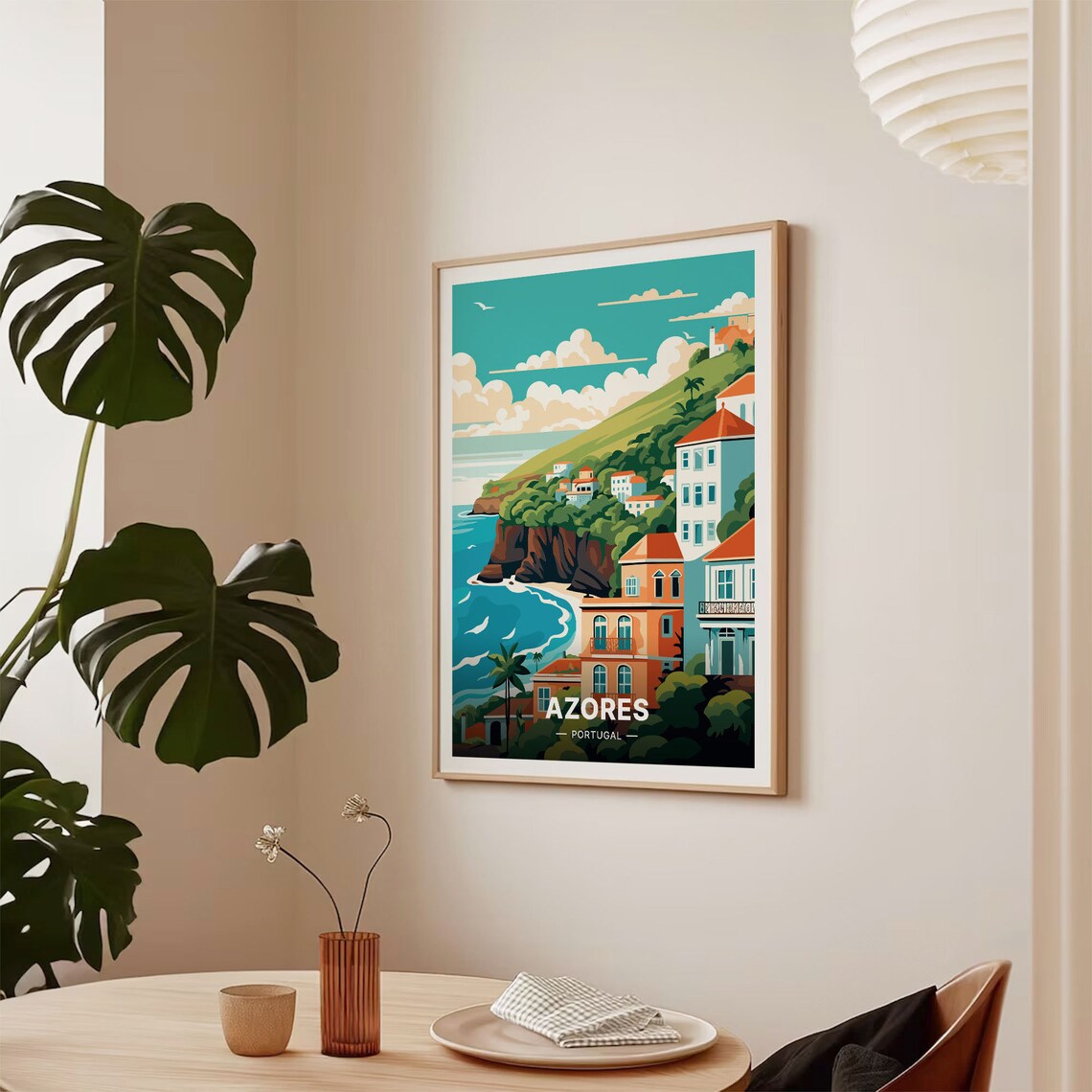 Azores Portugal Coastal Cliffs Village Atlantic View Travel Poster - Image 2