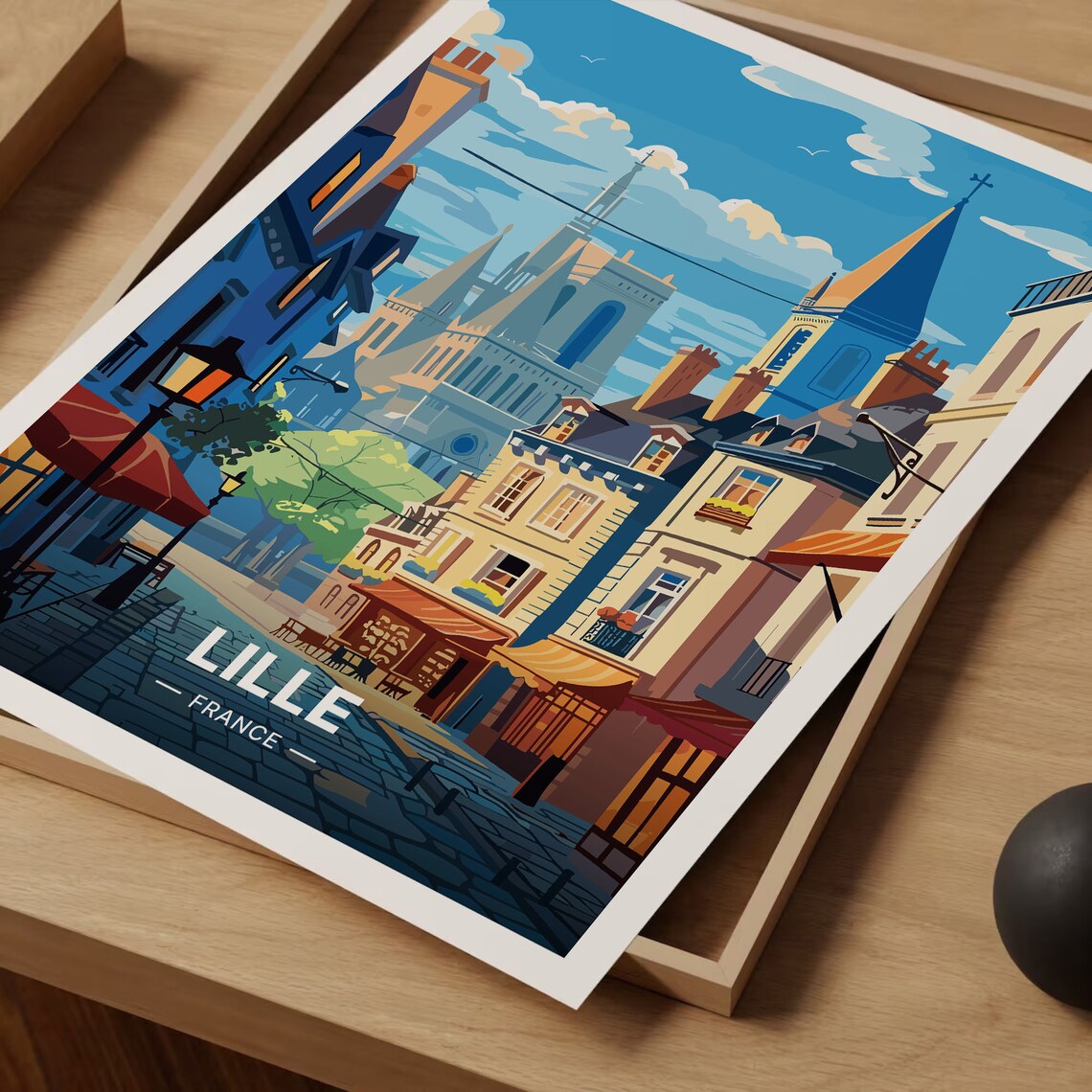 Lille France Riverside Street Eiffel Tower Scene Vintage Travel Poster - Image 3