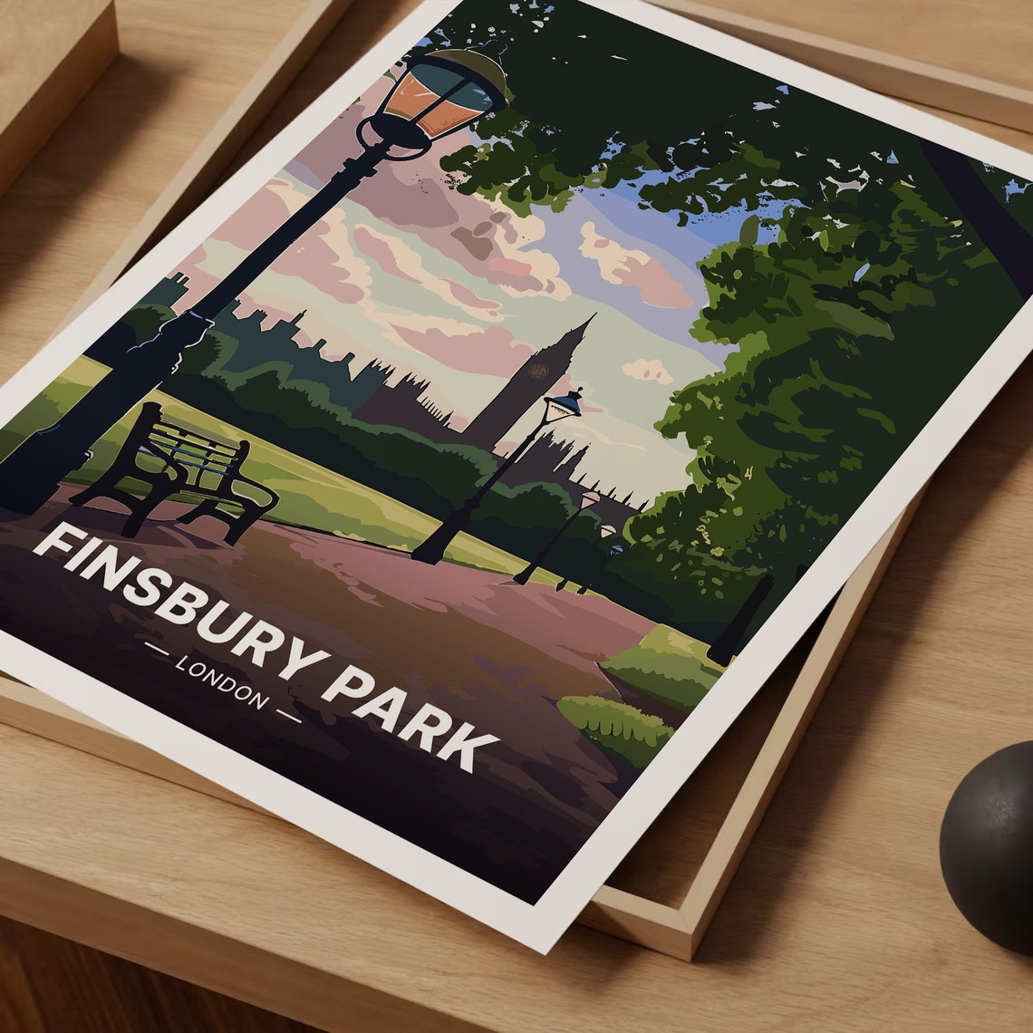 Finsbury Park London Tree Lined Park Path Vintage Travel Poster - Image 3